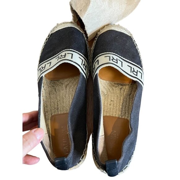 Lauren Ralph Lauren Shoe Women 8.5 Black Canvas Caylee Slip On Espadrille Preppy - Picture 5 of 10